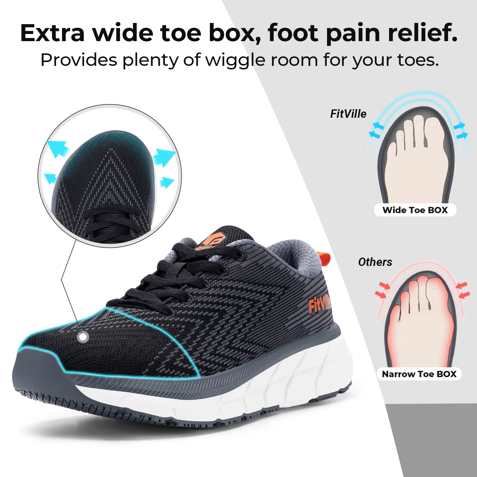Chaussures pour hommes boîte à bout large rembourré largeur extra