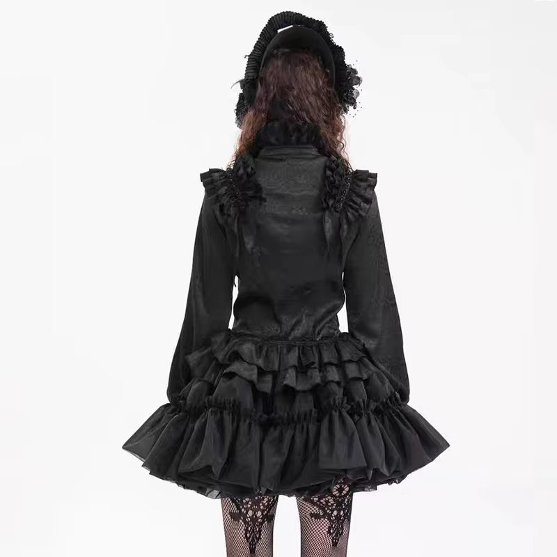Chemise gothique victorienne de Style médiéval, col haut, volants, garniture en dentelle, manches bouffantes, chemisier Vintage, Lolita Cosplay, haut élégant de fête
