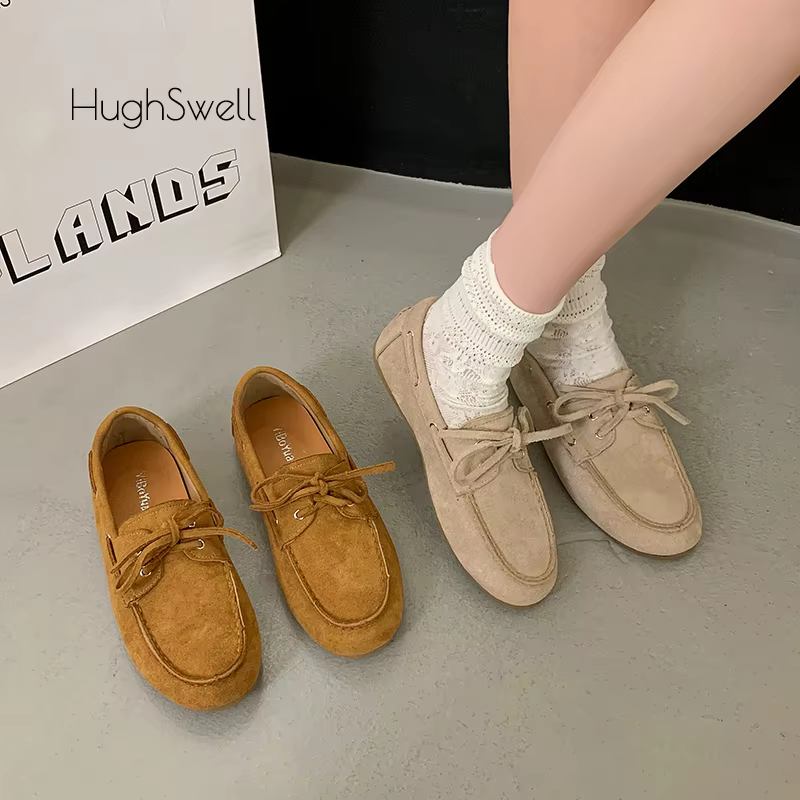 Chaussures bateau à enfiler en cuir suédé pour femme