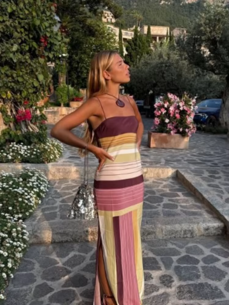Robe bohème à blocs de couleurs, robes chics pour femmes, été, plage, classique, tendance, vintage, décontractée, romantique