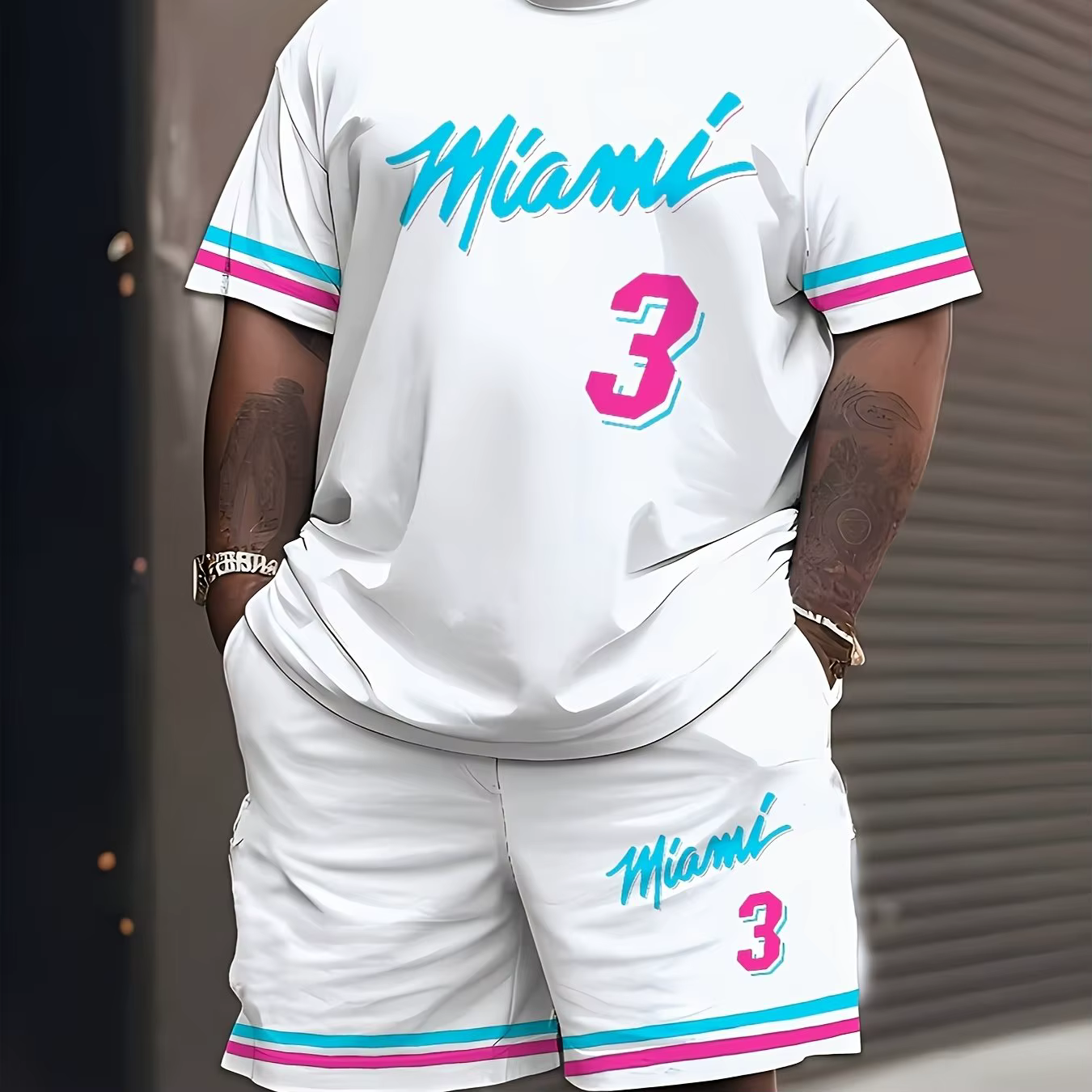 2025 nouveaux hommes MIAMI NO.3 imprimer décontracté à manches courtes T-Shirt ensemble Short et haut adulte maillot de basket-ball Jogging costume 2 pièces ensemble vêtements