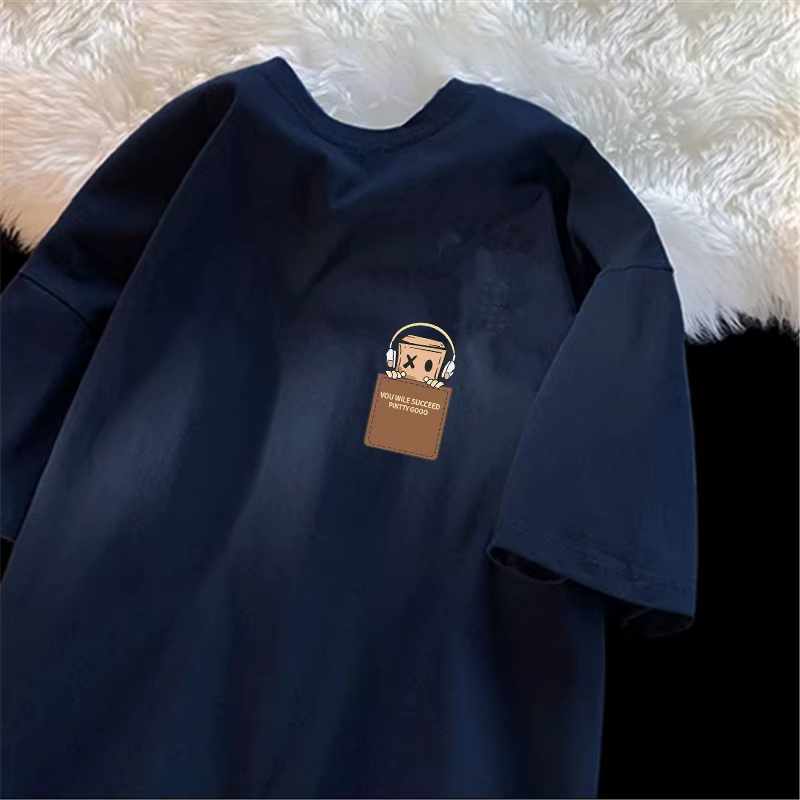 T-shirt en coton imprimé pour homme, style vintage américain, design simple, coupe ample, manches courtes, col rond, unisexe, pour couple
