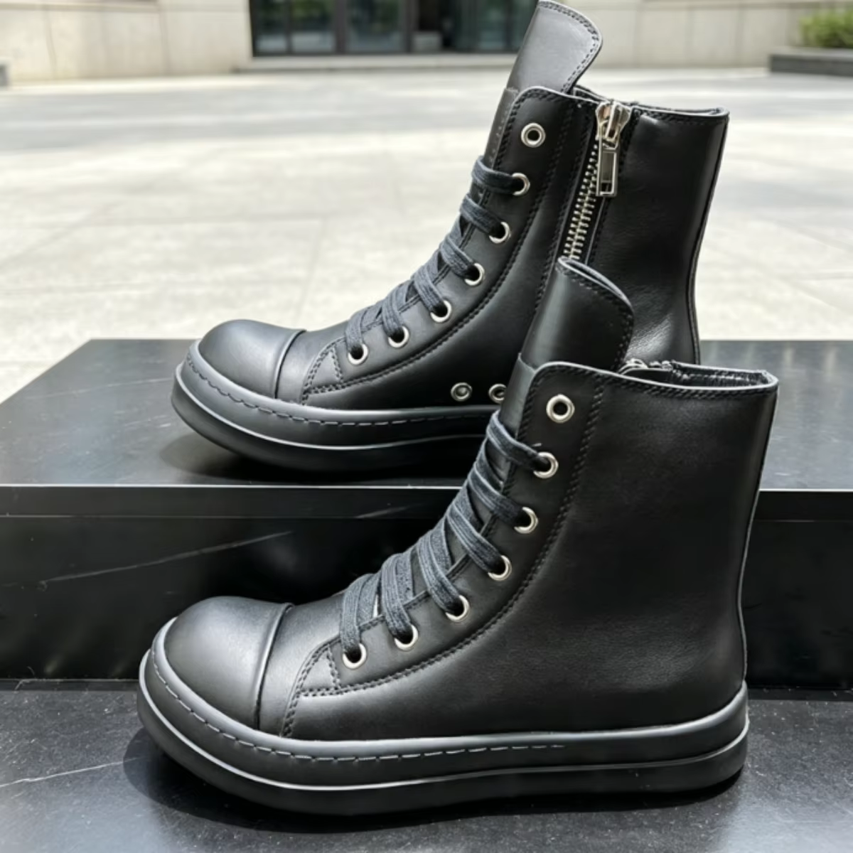 Ro Boot – chaussures montantes en cuir noir pour hommes et femmes