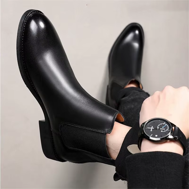 Bottines Chelsea classiques rétro en cuir véritable pour hommes