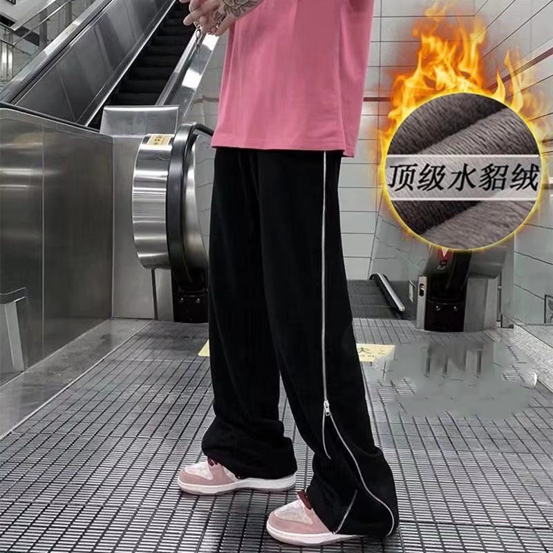 Pantalon décontracté de style High Street pour hommes avec fermetures à glissière latérales, pantalon à jambes larges droites, pantalon de sport tout match, marque ChimBrand