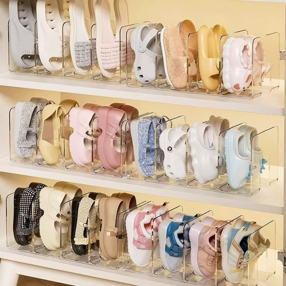 Range-chaussures vertical transparent en plastique à 4 compartiments grande capacité – Organisateur de chaussures autoportant pour un gain de place