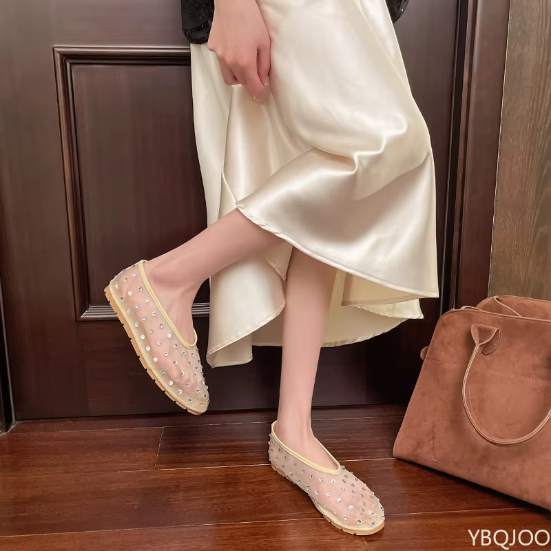 Chaussures Mary Jane Diamant 2025 pour Femme – Nouveauté Été 2025 – Ballerines Plates en Maille à Bout Peu Profond – Polyvalentes – Sandales Tendance Grandes Tailles