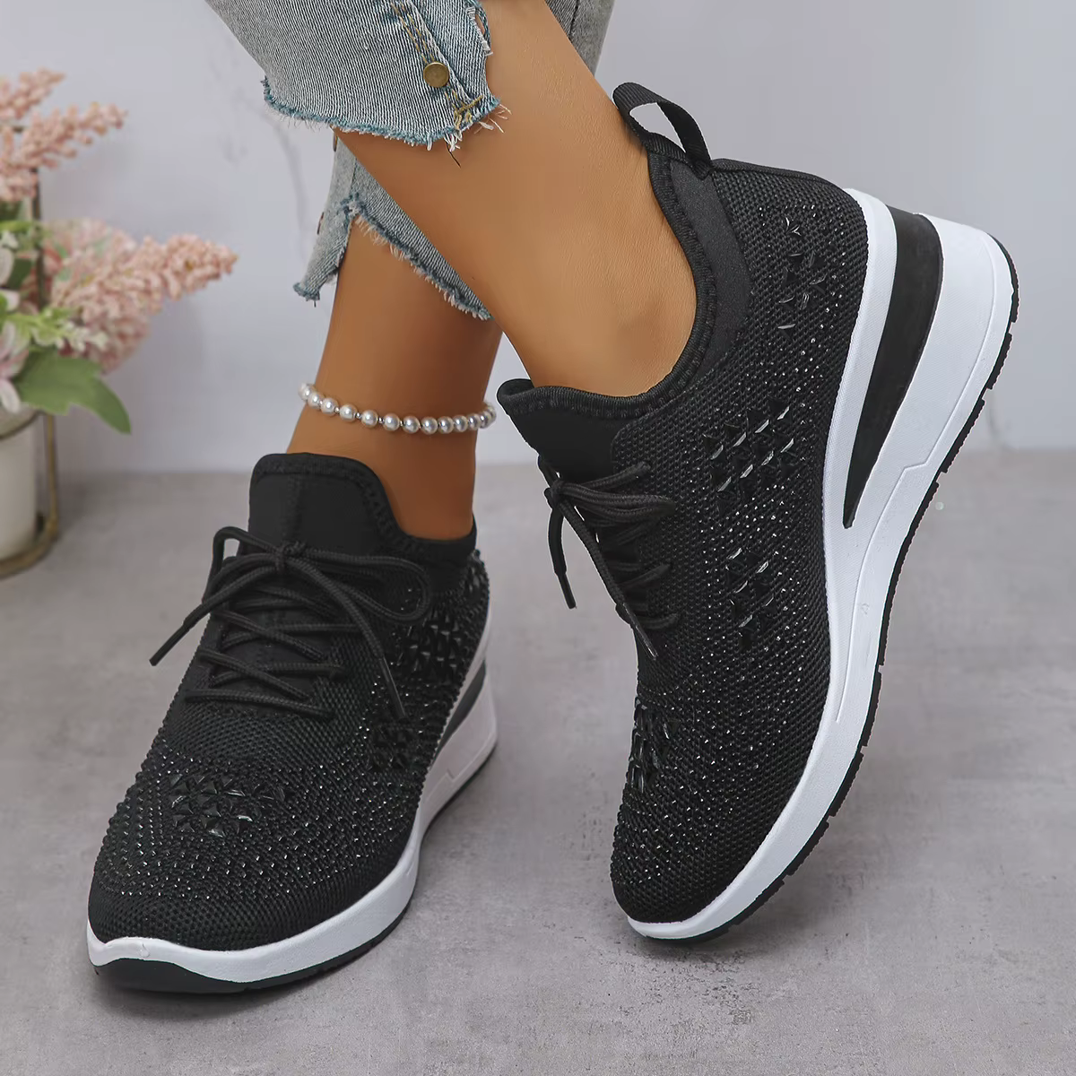 Chaussures grande taille pour femmes 36-43 automne mode confortable respirant à lacets plate-forme compensées maille