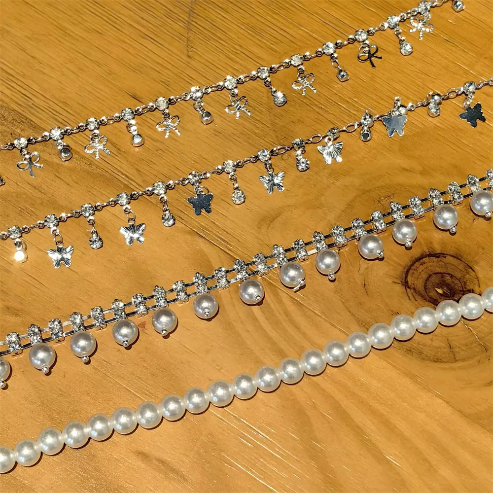 Chaîne de chaussures en métal strass étoiles coeurs nœud pendentif femmes