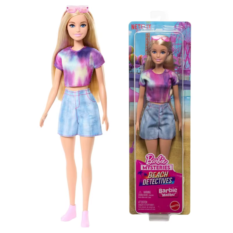 Poupée Barbie Fashionistas Série Classique Cheveux blonds Vêtements roses avec chemise à imprimé cachemire Pinces à cheveux Ornement breloque Cadeau