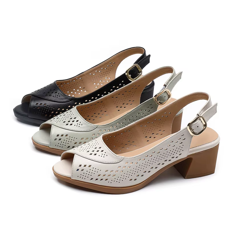Sandales ouvertes en cuir véritable pour femmes