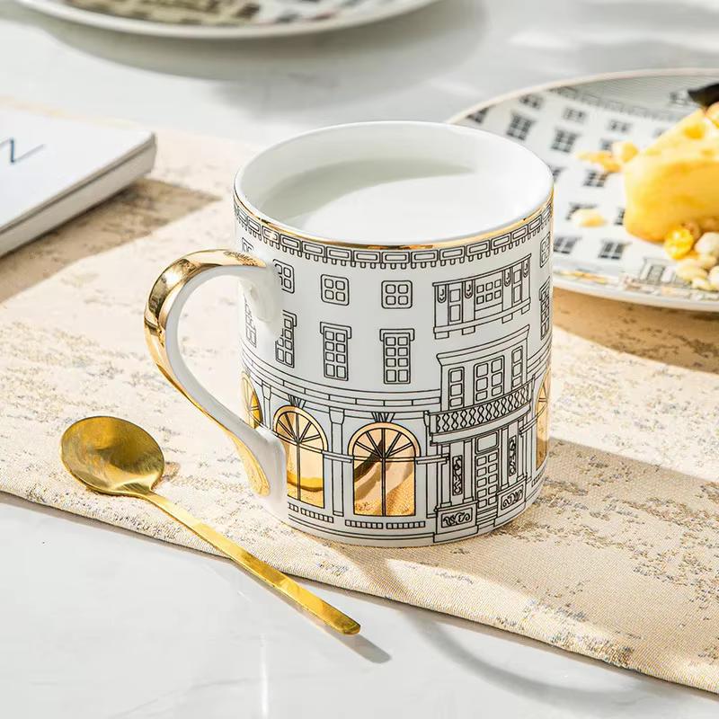 Disque en céramique d'architecture romaine de style européen, tasse à café, snacks, assiette de plat principal, ustensiles de cuisine, tasse à café, rangement