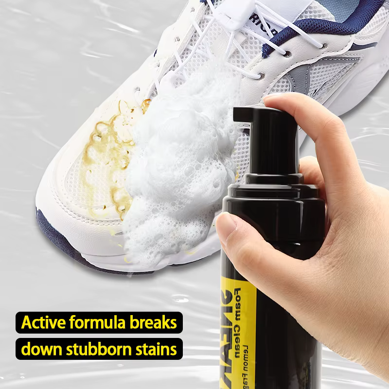 Kit de nettoyage à sec 150 ml pour chaussures blanches – Nettoyant moussant sans eau pour baskets avec brosse et