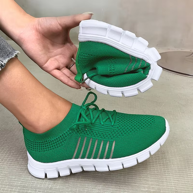 Chaussures de Marche Tricotées à Semelle Souple Verte pour Femme