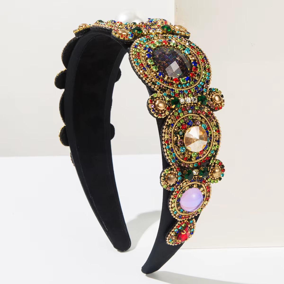 Bandeau de cheveux de style baroque pour femmes, mode européenne et américaine, avec bords larges et incrustés de pierres amples, luxueux et