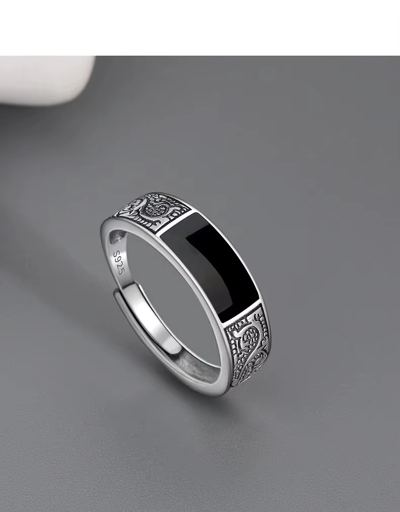 Bague en argent Sterling 925 pour hommes, haute qualité, luxe, gemme noire, accessoires de bijoux fins de mariage, cadeaux de fête