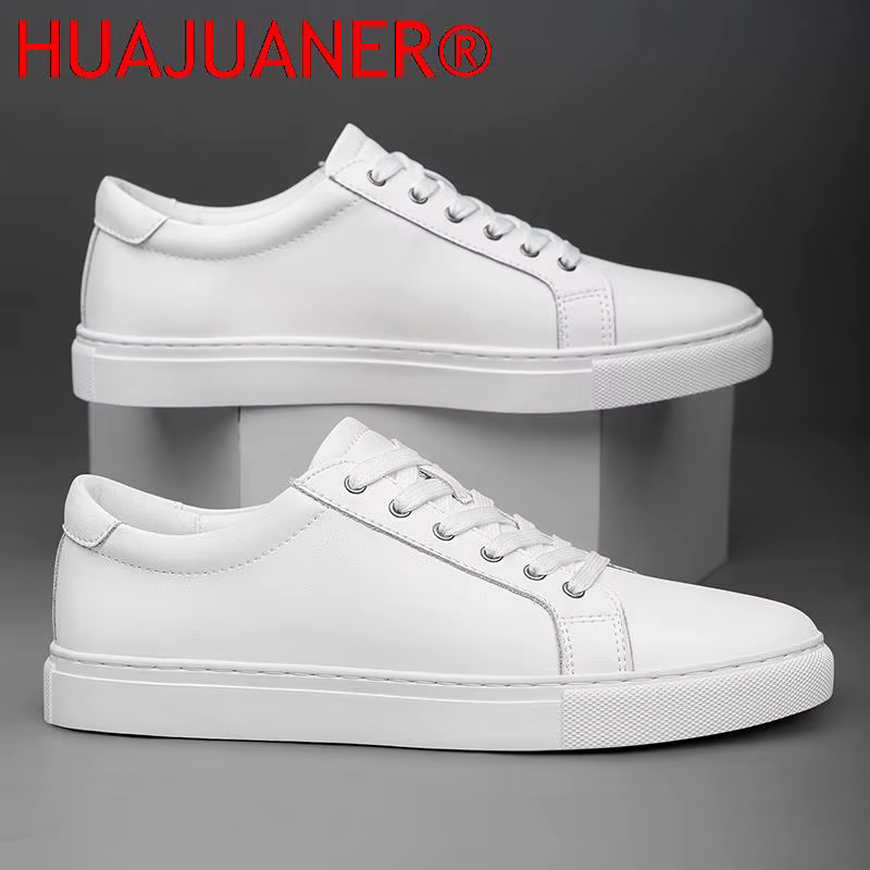 Hommes en cuir véritable chaussures décontractées noir baskets