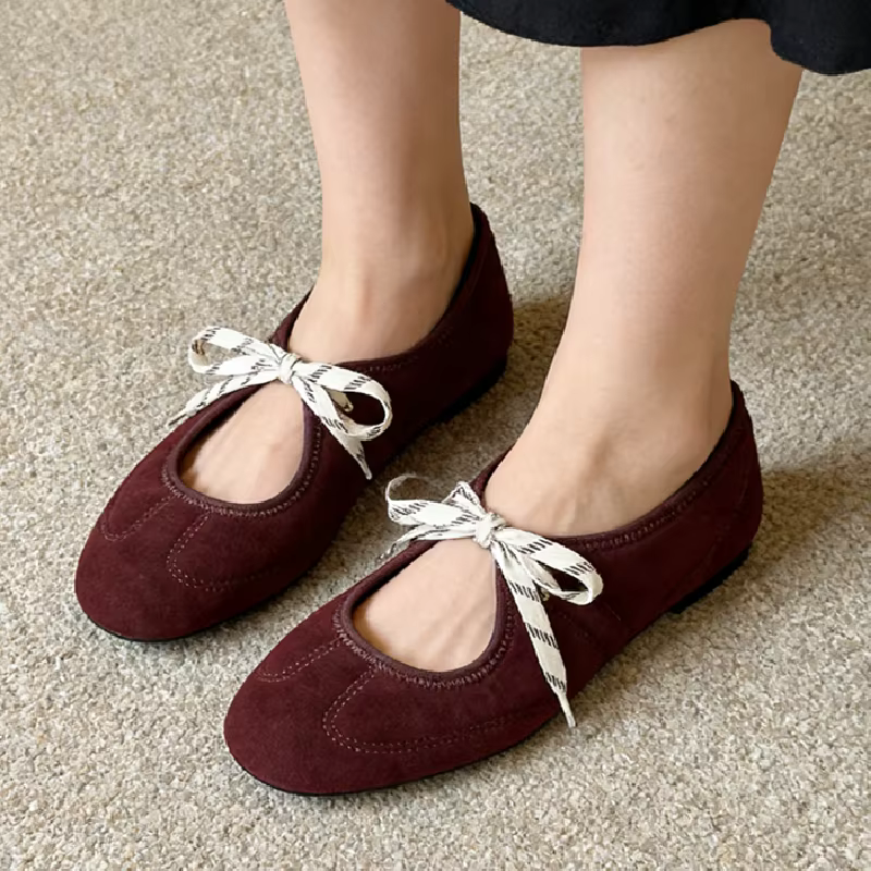 Mode à lacets couture Design marque ballerines femmes haute qualité Faux daim Mary Jane chaussures confortables bout rond mocassins