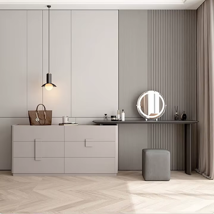 Table de maquillage de luxe légère pour chambre à coucher, moderne, Simple, intégrée, seau de rangement de chevet, armoire Premium S