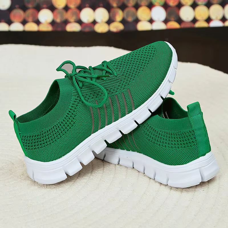 Chaussures de Marche Tricotées à Semelle Souple Verte pour Femme