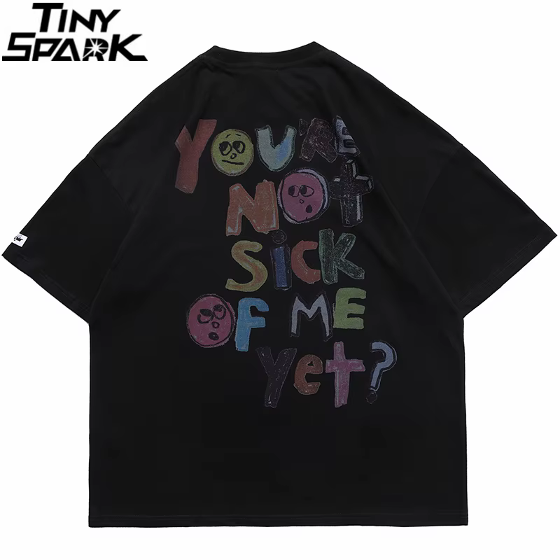 T-Shirt manches courtes en coton pour homme, surdimensionné, Hip Hop, Streetwear, peinture de lettres, cœur, arc-en-ciel, anges imprimés, Harajuku