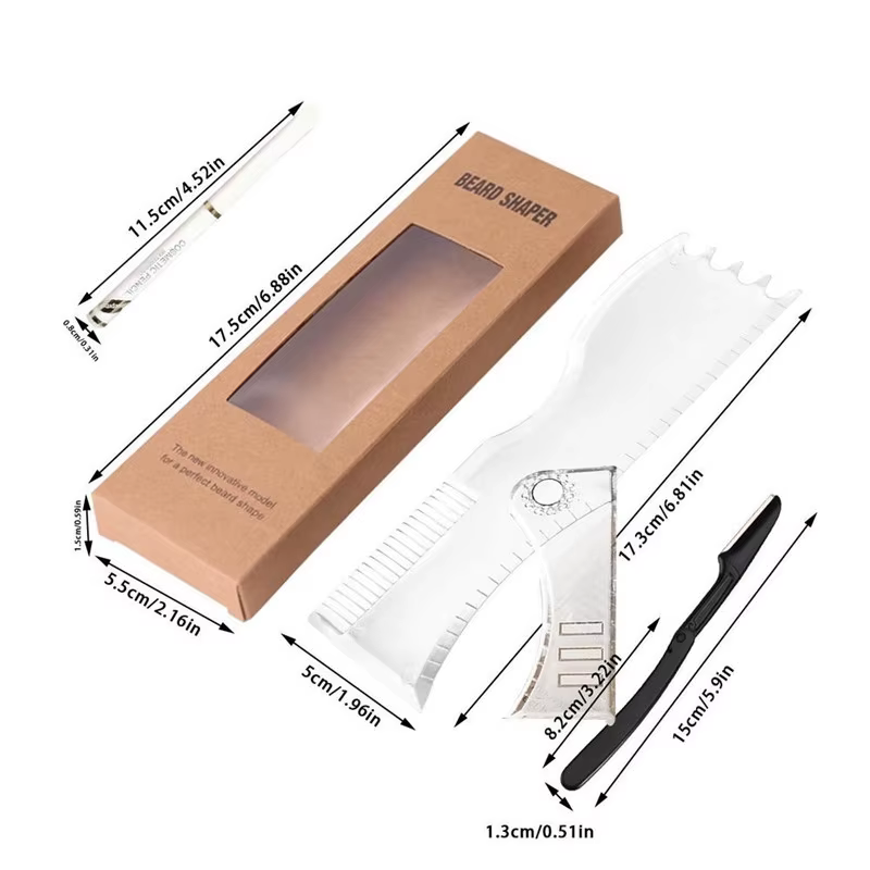 Kit de modelage de barbe – Outil complet de mise en forme et de coiffage – Shaper réglable, rasoirs, crayon de barbier, modèle de guide de pochoir à barbe