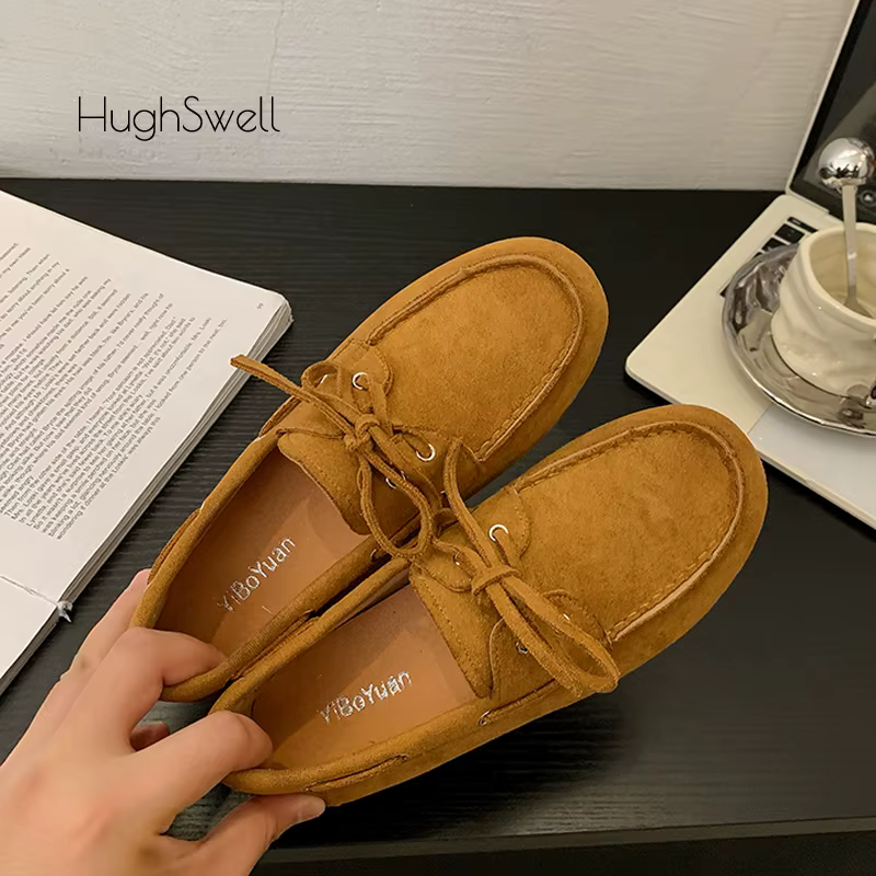 Chaussures bateau à enfiler en cuir suédé pour femme