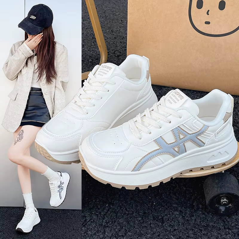 Chaussures de course pour femmes Printemps 2026 Style Campus Semelle Épaisse Décontractées à Lacets Polyvalentes Baskets à Talon Bas Antidérapantes Résistantes à l'Usure