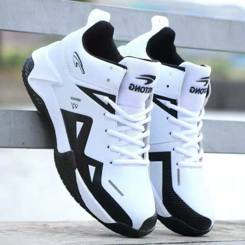 Chaussures de basketball pour hommes 2026 Nouveau style Montantes en cuir Baskets de sport décontractées Respirantes Confortables Doublure en maille PU Semelle extérieure en PVC