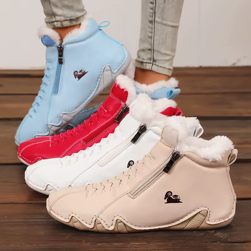 Offre spéciale dames baskets hautes bleu clair avec doublure en peluche fermeture éclair conception chaussures décontractées à la mode fausse fourrure bottines femmes