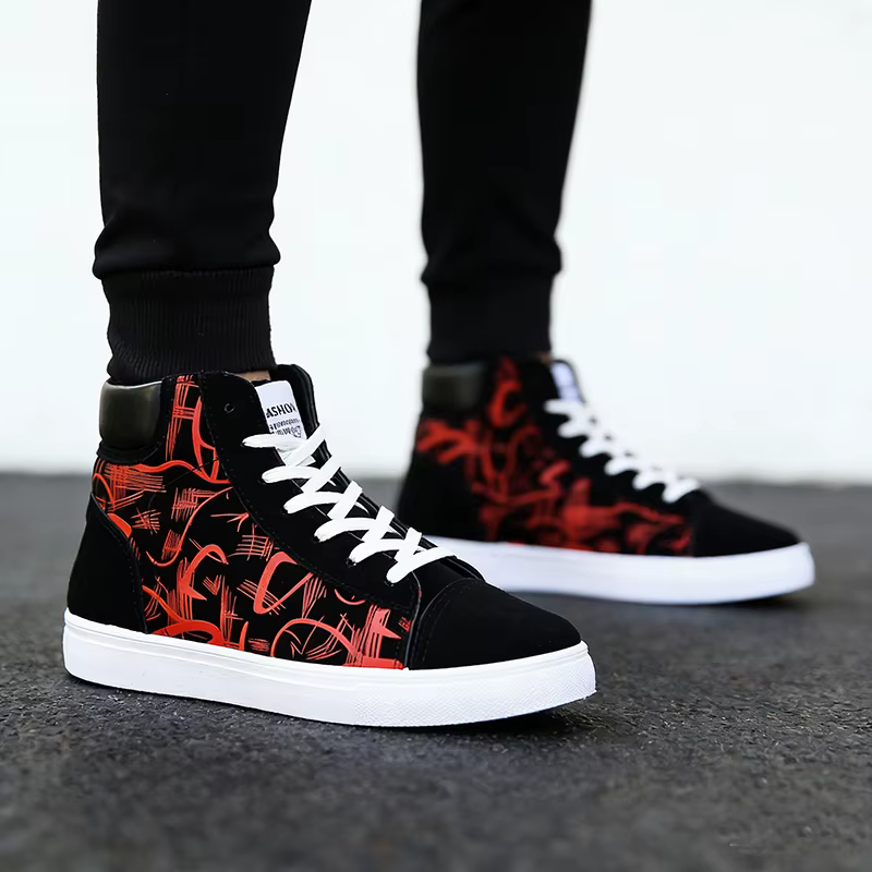 Style de rue mode baskets hommes chaussures décontractées plat respirant haut noir rouge marque