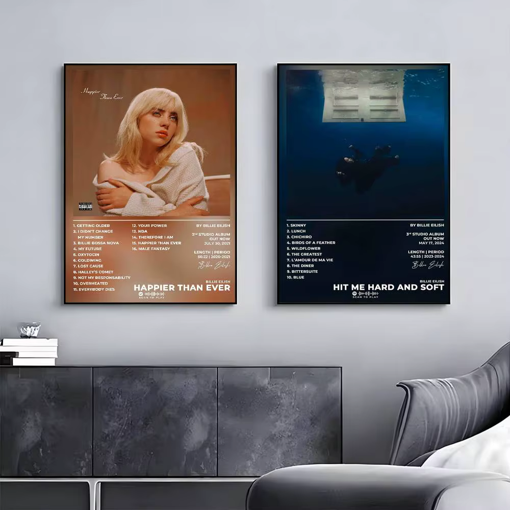 Autocollants muraux auto-adhésifs pour décoration de maison, imprimés de galerie d'affiches Singer B-Billie E-EilishS, autocollants muraux pour salon