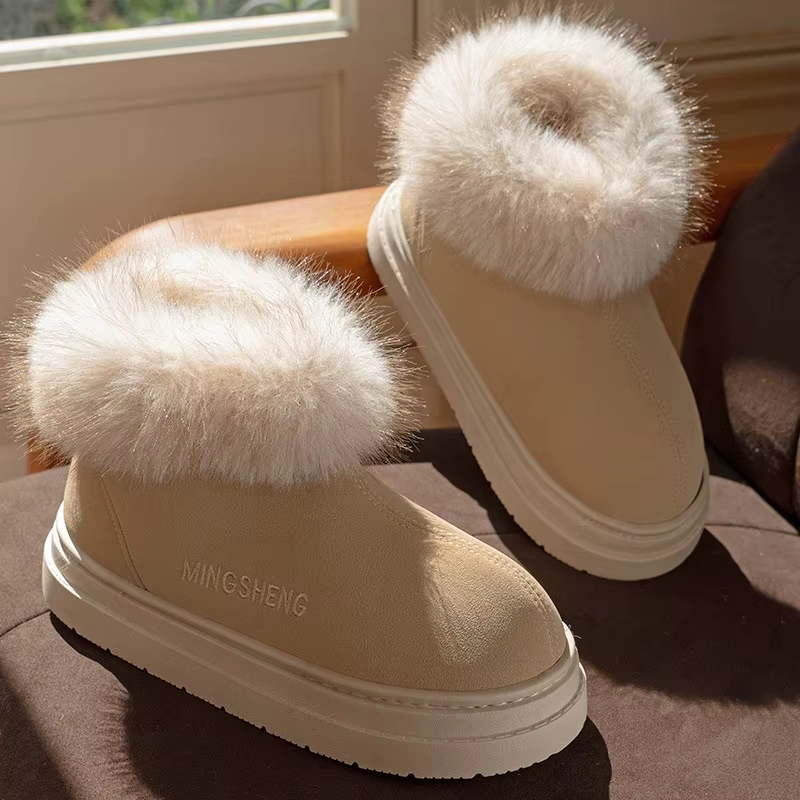 Chaussures chaudes d'hiver pour femmes et hommes, bottes de neige chaudes d'intérieur et de rue, en fausse fourrure douce, Style à enfiler, bottes courtes de loisirs pour filles et garçons