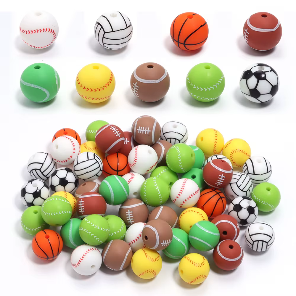 5 pièces Silicone transfert d'eau basket-Ball volley-Ball balle de Tennis Football couleur perles pour bricolage fabrication de bijoux Bracelet collier
