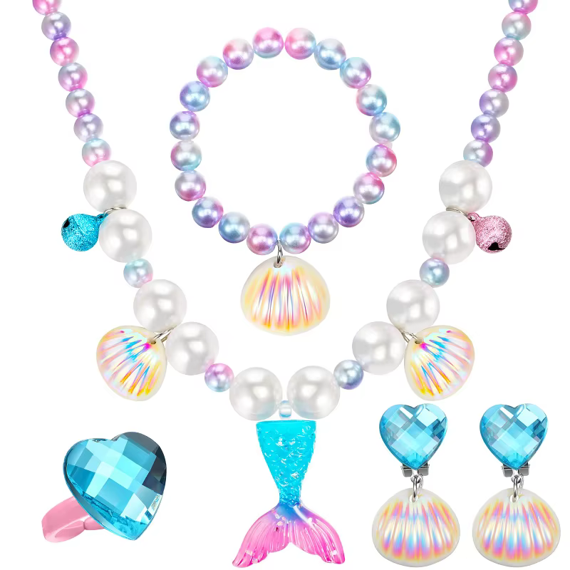 Ensemble de colliers et boucles d'oreilles en forme de sirène, cadeaux d'anniversaire pour filles, cadeaux de mariage, coquille, fournitures de bijoux de fête