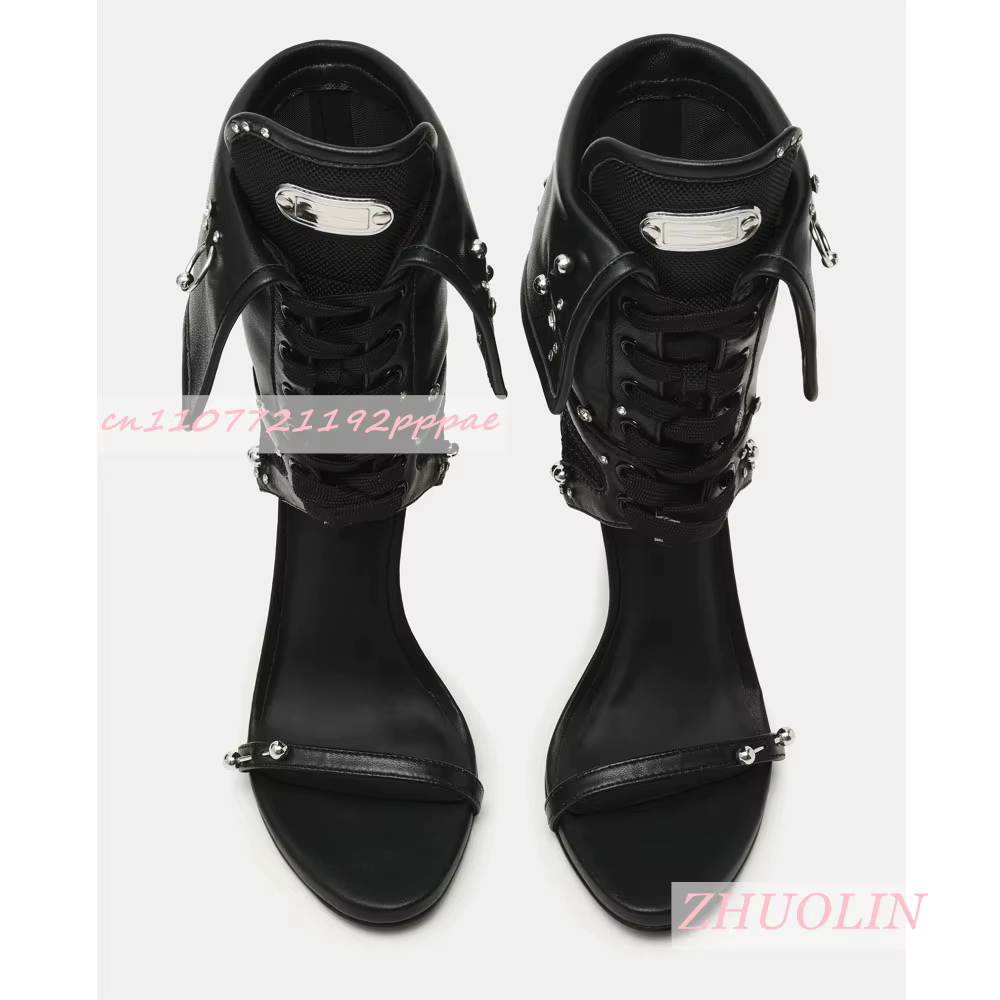 Nouvelles sandales bottes d'été 2026 noires à clous pour femme