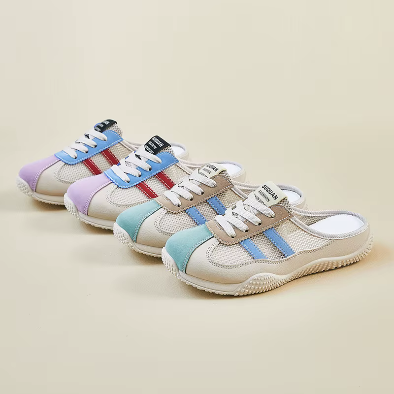 Chaussures plates pour femmes maille Patchwork femme à lacets Sneaker sans talon