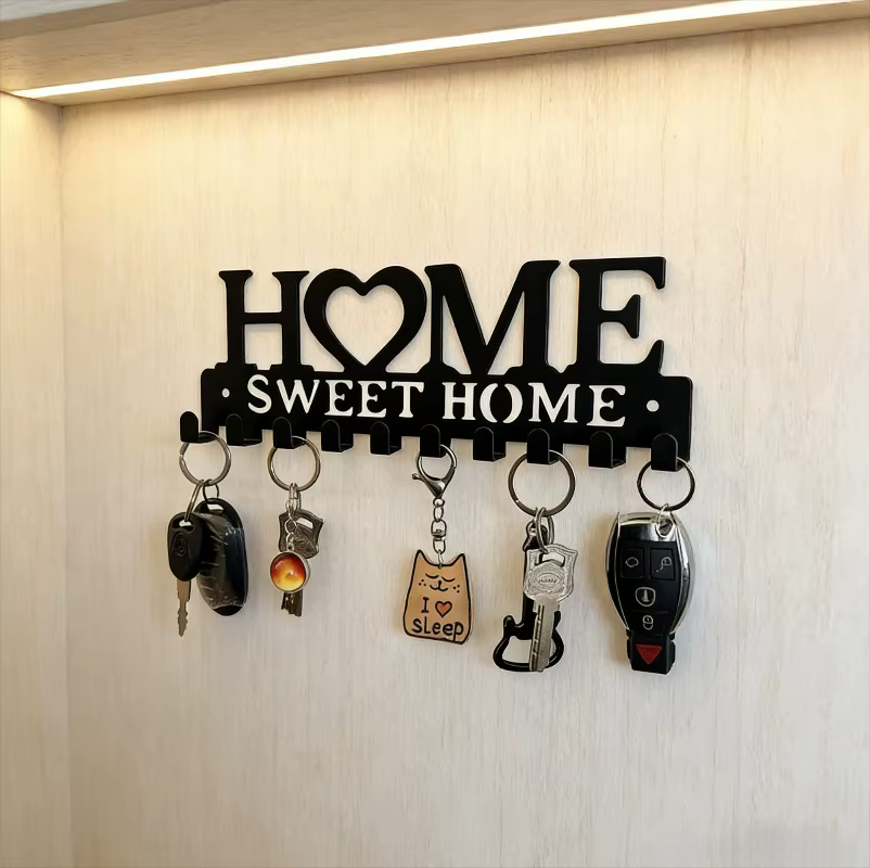 Porte-clés mural en métal en forme de cœur avec crochets - Sans perçage, pour l'entrée et la décoration du salon