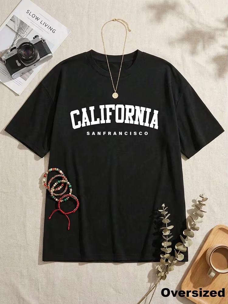 T-shirt oversize pour femmes, imprimé Californie, manches courtes, col rond, en coton, printemps-été, décontracté, mode quotidienne, vêtements pour femmes