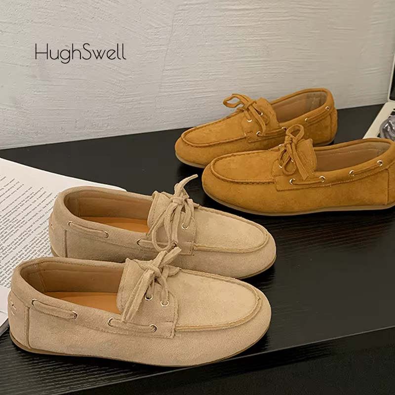 Chaussures bateau à enfiler en cuir suédé pour femme