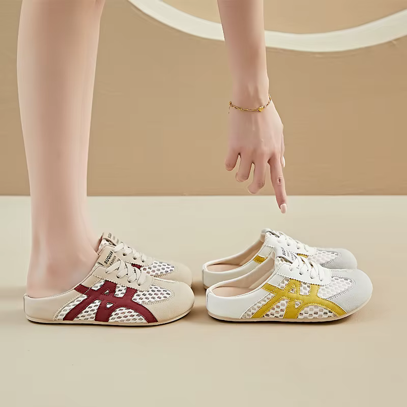 Women's Flat Slingback Shoes Woman Lace Up Sneaker Mesh Patchwork Shoe 2025 Summer Ladies Casual Breathable Comfortable Tennis