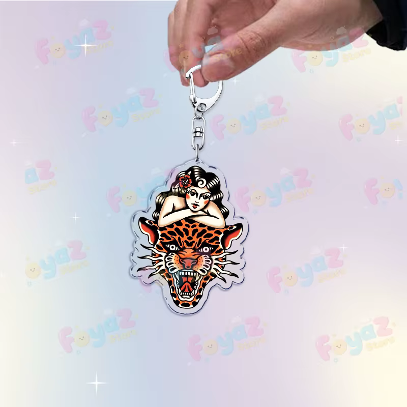 Porte-clés style japonais noir avec tatouages traditionnels pour femmes, accessoires de sac, fleurs roses, crânes, bijoux, cadeaux d'anniversaire