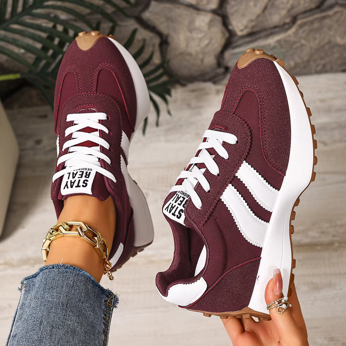 Femmes baskets rétro décontracté fond plat bout rond chaussures de sport printemps automne