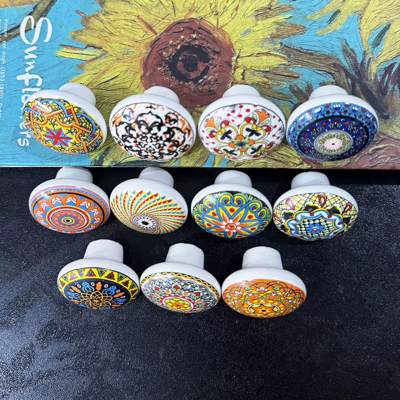 Poignées de meuble en céramique bohème à trou unique, boutons de meuble vintage de style européen, poignées de tiroir et de porte de placard, quincaillerie domestique
