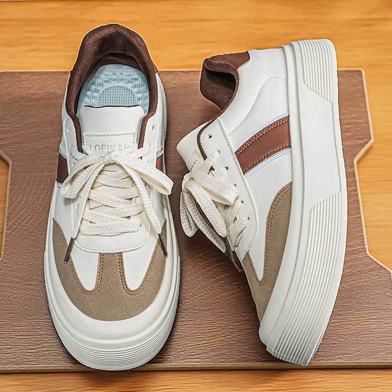 Baskets basses bicolores pour hommes avec semelle épaisse – Options marron/beige