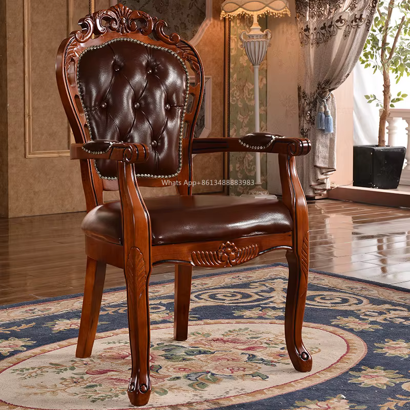 Style européen chaud, chaise de salle à manger, style américain, chaise, maison, dossier, bois massif, rétro, accoudoir, hôtel, restaurant