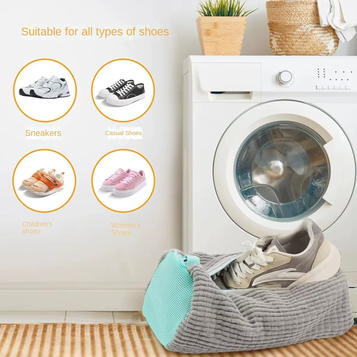 Sac de lavage en filet pour baskets et chaussures, compatible lave-linge
