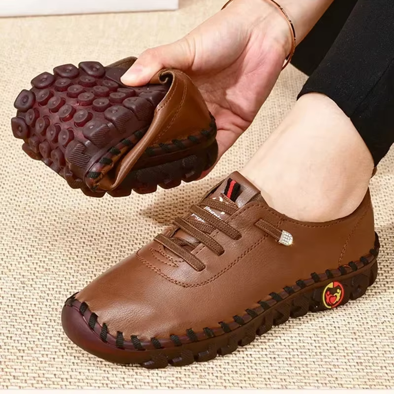 Baskets pour femmes en cuir décontracté vulcanisé femme chaussure doux confortable plat mocassins chaussures sans lacet