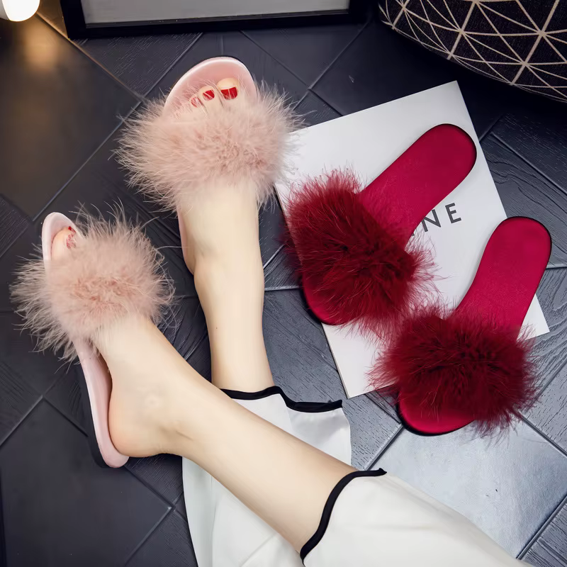 Maogu-Pantoufles en Satin Rouge pour Femme