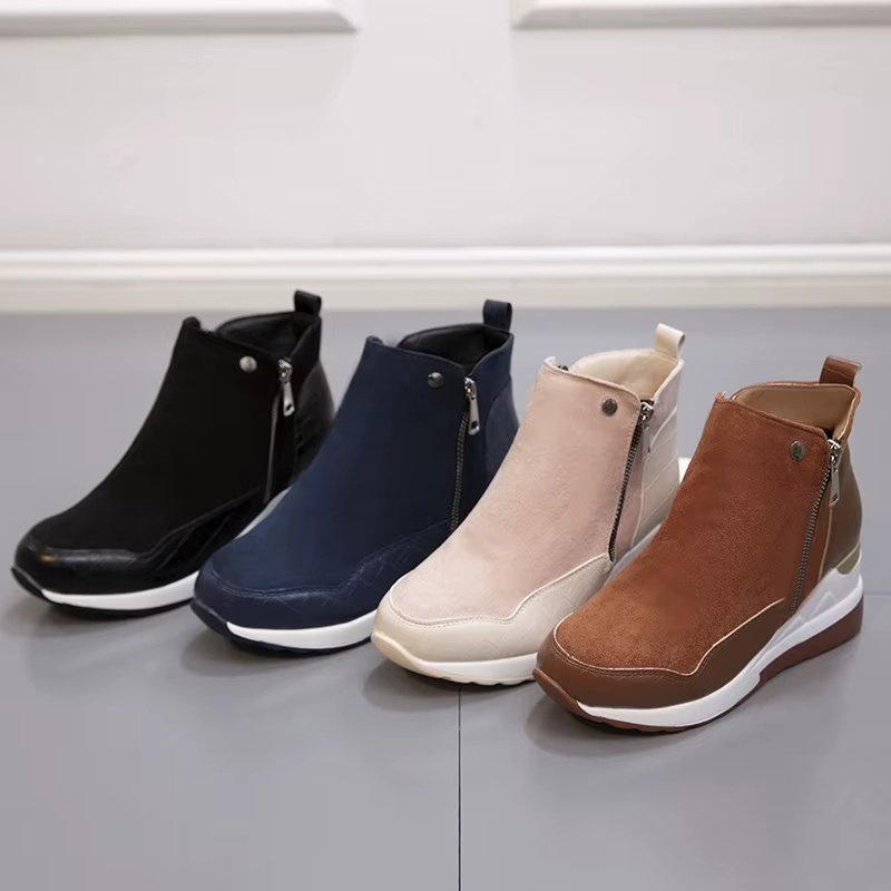 Nouvelles femmes bottines coton chaussures bottes de neige compensées mode automne hiver fermeture éclair chaud en peluche solide plates-formes coréen décontracté court